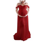 DAY8 Robe Longue Sexy Bustier l'Été Femme Enceinte Pas Cher - Robe de Soirée Mariage Élégant et Décontractée Maternité (XL, Rouge)