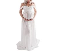 DAY8 Robe Longue Sexy Bustier l'Été Femme Enceinte Pas Cher - Robe de Soirée Mariage Élégant Maternité Vêtements Grossesse (M, Blanc)
