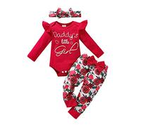 DAY8 vetement bébé fille ete ensemble bebe garcon naissance printemps chemise blouse t shirt pyjama fille Manche longue haut top body combinaison + bowknot pantalon + Bandeau (12-18 mois, Rouge)