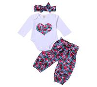 DAY8 vetement bébé fille ete ensemble bebe garcon naissance printemps chemise blouse t shirt pyjama fille Manche longue haut top body combinaison + bowknot pantalon + Bandeau (70(0-6 mois), Blanc)