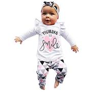 DAY8 Vêtement Bébé Fille Hiver Ensemble Bébé Fille Naissance 0-24 Mois Pyjama Manche Longue Manteau Chemise Haut Top Sweat T shirt Blouse + Pantalon + Bandeau (6-12 mois, Blanc)