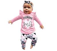 DAY8 Vêtement Bébé Fille Hiver Ensemble Bébé Fille Naissance 0-24 Mois Pyjama Manche Longue Manteau Chemise Haut Top Sweat T shirt Blouse + Pantalon + Bandeau (100(18-24 mois), Rose)