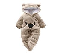 DAY8 Vêtement Bébé Garçon Hiver Chaud Pyjama Bébé Garçon Naissance Pas Cher Combinaison Bébé Fille À Capuche Automne Body Nouveau Né Fille Manteau Barboteuse Combipilote Chic (12M(9-12 mois), Marron)
