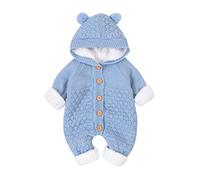 DAY8 Vêtement Bébé Garçon Hiver Chaud Pyjama Bébé Garçon Naissance Pas Cher Combinaison Bébé Fille À Capuche Automne Body Nouveau Né Fille Manteau Barboteuse Combipilote Chic (0-6 Mois, Bleu 1)