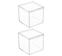 Dayaanee Lot de 2 boîtes cubiques carrées en plastique transparent avec couvercle, 15 x 15 x 15 cm pour bonbons, pilules et petits bijoux