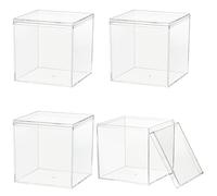 Dayaanee Lot de 4 petites boîtes carrées en acrylique transparent avec couvercle, 120 x 120 x 120 mm