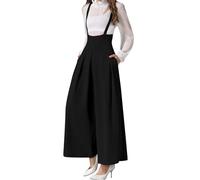 DayaEmmoTQ Salopette élégante pour femme - Salopette taille haute et courte avec fines bretelles, pantalon à jambes larges, bretelles et poches latérales, combishort