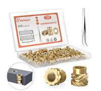 Dayalo Lot de 100 inserts filetés M4 x 6 x 6 pour accessoires d'impression 3D, douilles filetées en laiton, utilisables par la chaleur dans les pièces d'impression 3D en plastique
