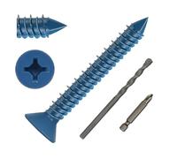 DAYALO Lot de 30 vis à béton à tête fraisée avec empreinte cruciforme M5,5 x 45, vis à béton galvanisées avec foret et embout de vissage pour maçonnerie, béton, architecture, industrie (bleu)