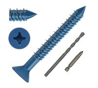 DAYALO Lot de 30 vis à béton à tête fraisée avec empreinte cruciforme M5,5 x 57, vis à béton galvanisée avec foret et embout de vissage pour maçonnerie, béton, architecture, industrie (bleu)
