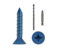 DAYALO Lot de 30 vis à béton M5,5 x 32 mm à tête fraisée avec empreinte cruciforme, vis à béton galvanisées avec foret et embout de vissage, vis à maçonnerie, béton, architecture, industrie, bleu