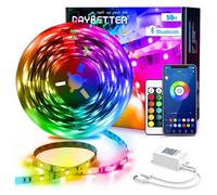 DAYBETTER Bande LED 5050 RVB - 15 m - Contrôle par application Bluetooth - Guirlande lumineuse avec télécommande - Pour chambre à coucher, cuisine, salon et TV