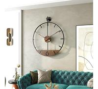 DAYDAYART Horloge Murale Moderne en Bois de Noyer, Grande décoration Murale Simple avec Cadre en métal, Horloge silencieuse sans tic-tac pour Salon, Cuisine, Chambre à Coucher, décoration d'étude