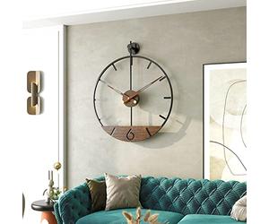 DAYDAYART Horloge Murale Moderne en Bois de Noyer, Grande décoration Murale Simple avec Cadre en métal, Horloge silencieuse sans tic-tac pour Salon, Cuisine, Chambre à Coucher, décoration d'étude