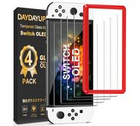 daydayup 4 Pièces Verre Trempé Protection d'écran Compatible avec Nintendo Switch OLED - sans Bulles, HD, Anti-Fissures, Dureté 9H, Résistant aux Rayures, Facile à Installer.
