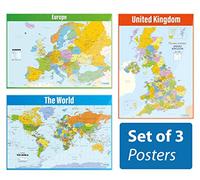 Daydream Education Lot de 3 affiches géographiques en papier brillant 850 x 594 mm (A1)