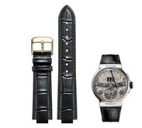 dayeer Bracelet de montre convexe en cuir pour Ulysse Nardin Marine 6300 263 6319, accessoire pour homme et femme(Black D gold,22-10mm)