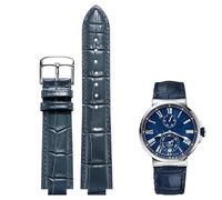 dayeer Bracelet de montre convexe en cuir pour Ulysse Nardin Marine 6300 263 6319, accessoire pour homme et femme(Blue D silver,22-10mm)
