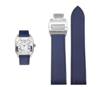 dayeer Bracelet de montre en cuir véritable gaufré pour Cartier Santos, bracelet inférieur en cuir de vache(Blue steel,23mm)