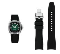 dayeer Bracelet de montre incurvé en silicone orange pour Mido Multifort TV M049.526 M049, bracelet de rechange souple avec boucle en métal(Black silver folding)