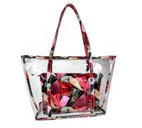Dayfine® Sac fourre-tout transparent pour femme Sac à main imprimé Sac de plage Sac à bandoulière transparent en PVC Sac à main en gelée de mode Ensemble de 2 pièces-Rouge