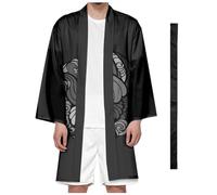 DAYKET Kimono pour Homme, Grande Taille, Veste Haori, Style Japonais, Long, Yukata, Léger, Décontracté, avec Ceinture,Black-L