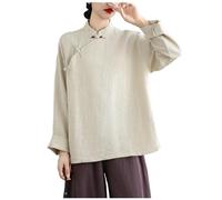DAYKET Tenue de Kung Fu en Coton et Lin pour Femme, Uniforme d'arts Martiaux Chinois, Tenue de Méditation, Chemise à Manches Longues et Pantalon,Apricot-XL