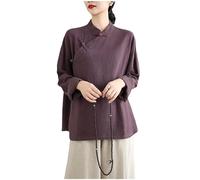 DAYKET Tenue de Kung Fu en Coton et Lin pour Femme, Uniforme d'arts Martiaux Chinois, Tenue de Méditation, Chemise à Manches Longues et Pantalon,Purple-L