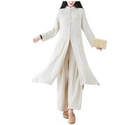 DAYKET Tenue de Tai Chi pour Femme, Uniforme de Méditation Zen Traditionnel Chinois, en Coton et Lin, Manches Longues, Kung Fu pour Arts Martiaux, Qigong,Beige-L