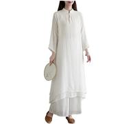 DAYKET Vêtements de Tai Chi pour Femmes, Ensemble de Kung Fu Traditionnel Chinois, Uniforme en Coton et Lin pour La Méditation Zen, Les Arts Martiaux, Wing Chun Wear,White-M