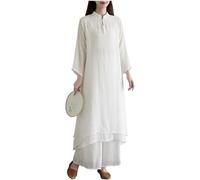 DAYKET Vêtements de Tai Chi pour Femmes, Ensemble de Kung Fu Traditionnel Chinois, Uniforme en Coton et Lin pour La Méditation Zen, Les Arts Martiaux, Wing Chun Wear,White-XL