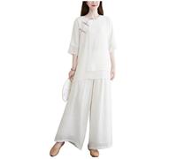 DAYKET Vêtements de Tai Chi pour Femmes, Ensemble de Kung Fu Traditionnel Chinois, Uniforme en Coton et Lin pour La Méditation Zen, Les Arts Martiaux, Wing Chun Wear,White-XL