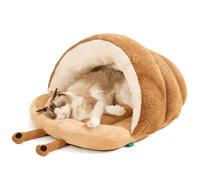 DAYKETNE Lit-Grotte pour Chat, Maison pour Chat en Forme D'escargot, Lit en Peluche Douce pour Petit Animal de Compagnie,Brown-S