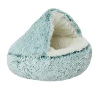 DAYKETNE Panier en Peluche pour Chat d'intérieur, Sac de Couchage à Capuche, Niche pour Chien, Grand nid Douillet, Chauffant, Lavable et antidérapant,Green-65cm