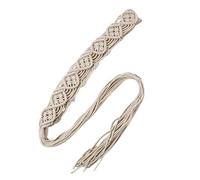 DAYLIGHE Ceinture tissée à pompons pour femme réglable en corde cirée ethnique pour adolescentes, filles, femmes, tissage populaire tendance, beige, taille unique
