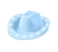 DAYLIGHE Chapeau clignotant LED pour fête, boîte de nuit, bordure en fourrure, couvre-chef, costume de scène, chapeau de cowboy tendance pour adulte