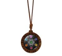 DAYLIGHE Collier ras du cou avec pendentif en forme d'hexagramme spirituel Sri Yantra - Géométrie sacrée - Amulette en bois pour femme - Réglable