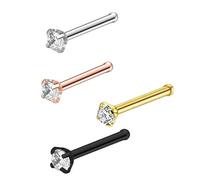 DAYLIGHE Lot de 4 piercings de nez confortables en acier inoxydable et oxyde de zirconium 7 mm Longueur de tige 3 types de tige Pour tous les types de peau Piercing de nez Ensemble de bijoux, taille