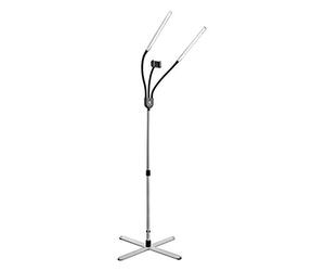 daylight Company Gemini Lampadaire, 2 lampes stroboscopiques, 4 niveaux de luminosité, médias sociaux, ongles, salon, beauté, bureau et bien plus encore - 4 500 lux - 1 400 lumens, argent