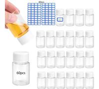 DAYnagh 60pcs Petite Flacons Vides en Plastique avec Bouchon à vis, Bouteille de Voyage 15ml pour Cosmétiques/Camping/Voyage, Bouteille de Voyage avec /2 Autocollants, Bouteille de Voyage Transparente