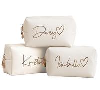 DayOfShe Trousse de maquillage personnalisée avec nom et fleur de naissance comme cadeau de demoiselle d'honneur, trousse de maquillage de voyage personnalisée pour articles de toilette, Style 4
