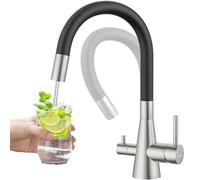 DAYONE Robinet Cuisine Pliable, Robinet de Cuisine Flexible Noir à Trois Directions, Conception Tois en un - Robinet D'eau Potable Froide et Chaude - Double Poignée, Aérateur Amovible