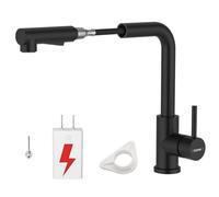 DAYONE Robinet de cuisine basse pression noir - Robinet de cuisine extensible - 3 ports - 2 types de jet - Rotatif à 360° - En forme de L - Mitigeur basse pression pour chauffe-eau