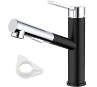DAYONE Robinet de cuisine Noir et Chrome, Mitigeur de cuisine à haute pression avec douchette extensible, Robinet de lavabo avec deux fonctions de pulvérisation, Robinet de cuisine pivotant à 120°