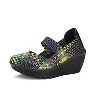 DAYOUT Mary Janes Sandales d'été compensées respirantes à bout fermé pour femme - - multicolore, 38 EU