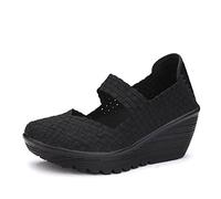 DAYOUT Mary Janes Sandales d'été compensées respirantes à bout fermé pour femme - Noir - Noir , 39 EU