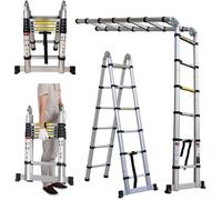 DAYPLUS 3,8m Échelle Télescopique en Aluminium Échelle télescopique Extensible 2 en 1 Escabeau Telescopique Échelle Pliable