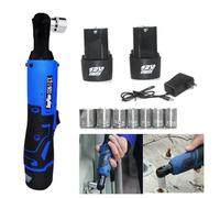 DayPlus Clé à cliquet 12V à batterie 3/8" Sq entraînement, cliquet électrique 40Nm, 2300RPM, angle droit à 90°, 2× batterie, 7PCS douilles pour construction mécanique, construction mécanique, tâches