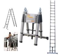 DAYPLUS Échelle Télescopique acier inoxydable Échelle Pliable Portable, Échelle Extensible 5M - 2.5M+2.5M Échelle Télescopique