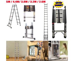 DayPlus Échelle télescopique Échelle pliante en acier inoxydable Échelle de loft extensible portable Capacité Charge maximale 150 kg/330 lb,EN131 5M(16.5FT)2 Hooks